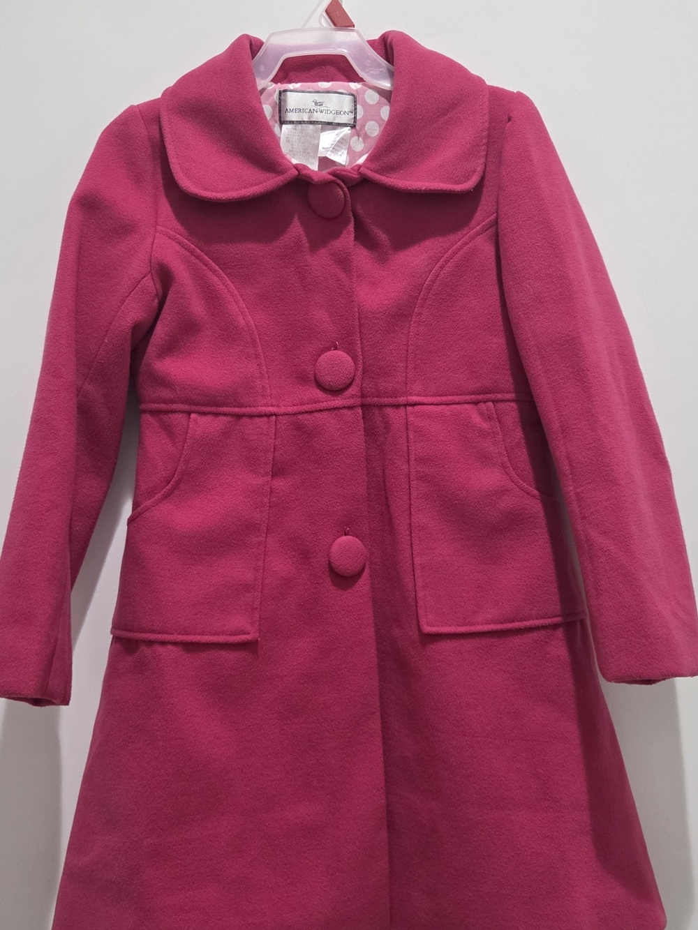 Girls' Pink Button-Front Wool Coat